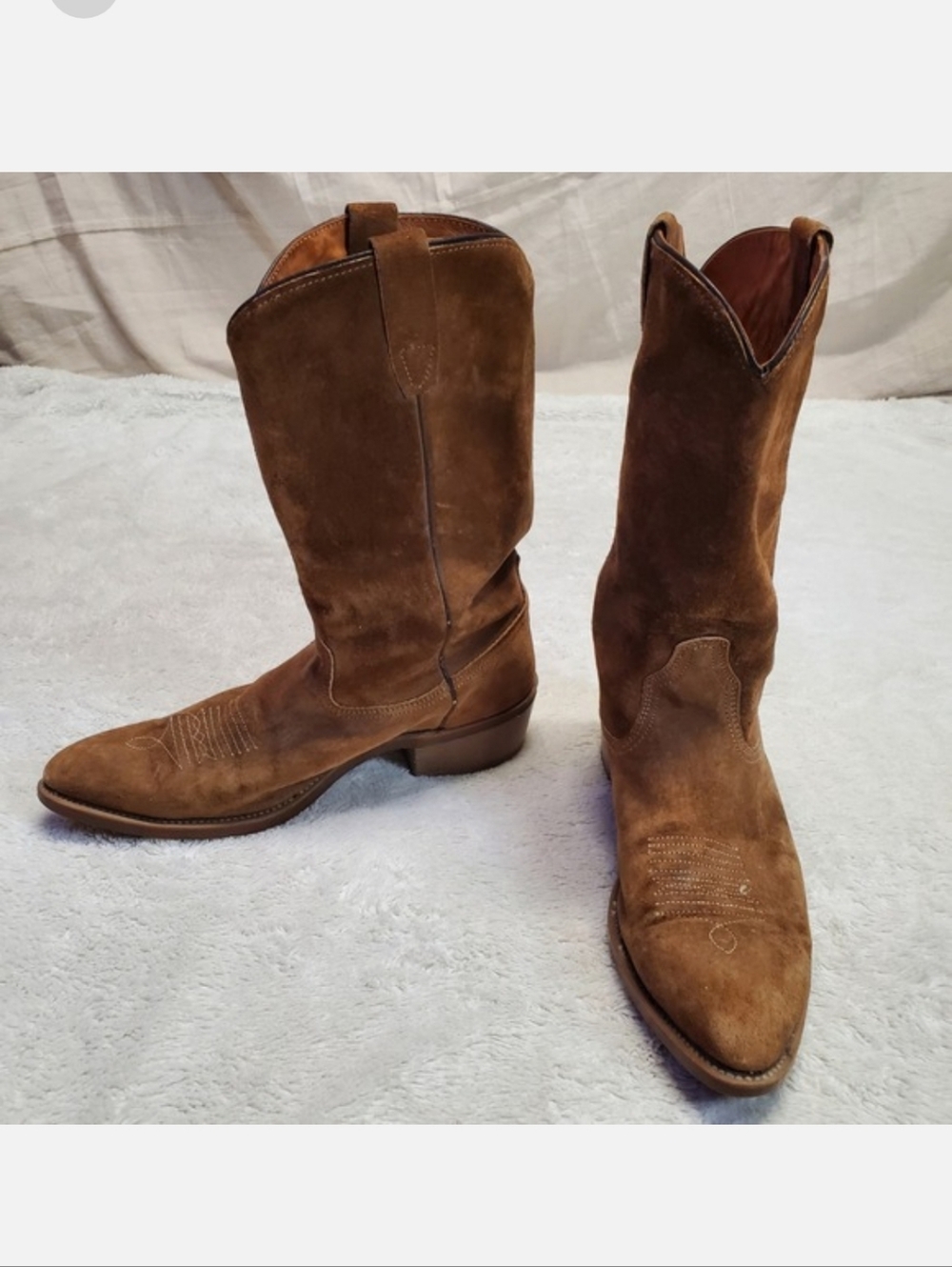 Vintage Vibram Tan Suede Cowboy Pull On Western‎ Boots Men 10.5 D Cowboy Classic